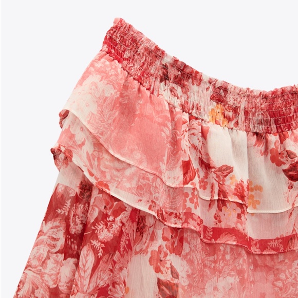 ZARA PRINTED RUFFLED TOP - Picture 9 of 10